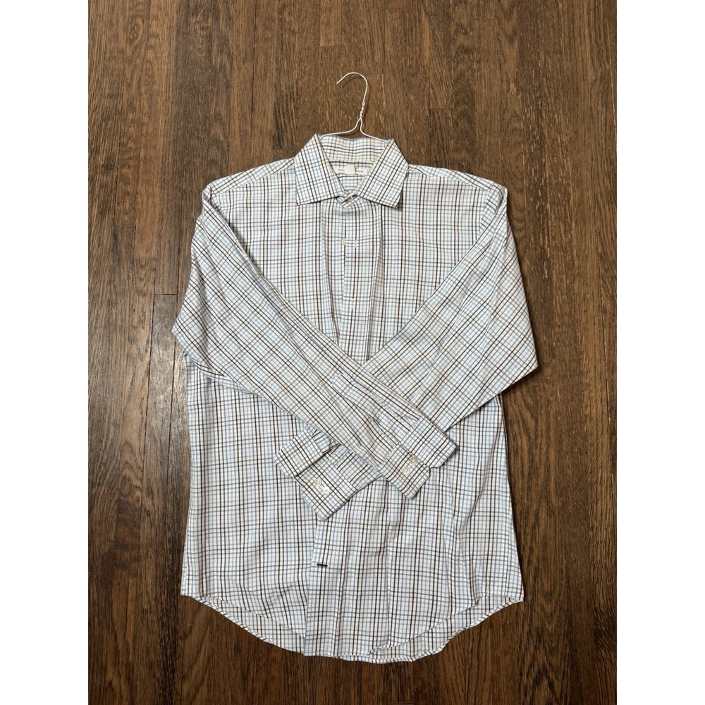Banana Republic Men's 15-15.5 M Long Sleeve Plaid Button Down Shirt Blue Brown